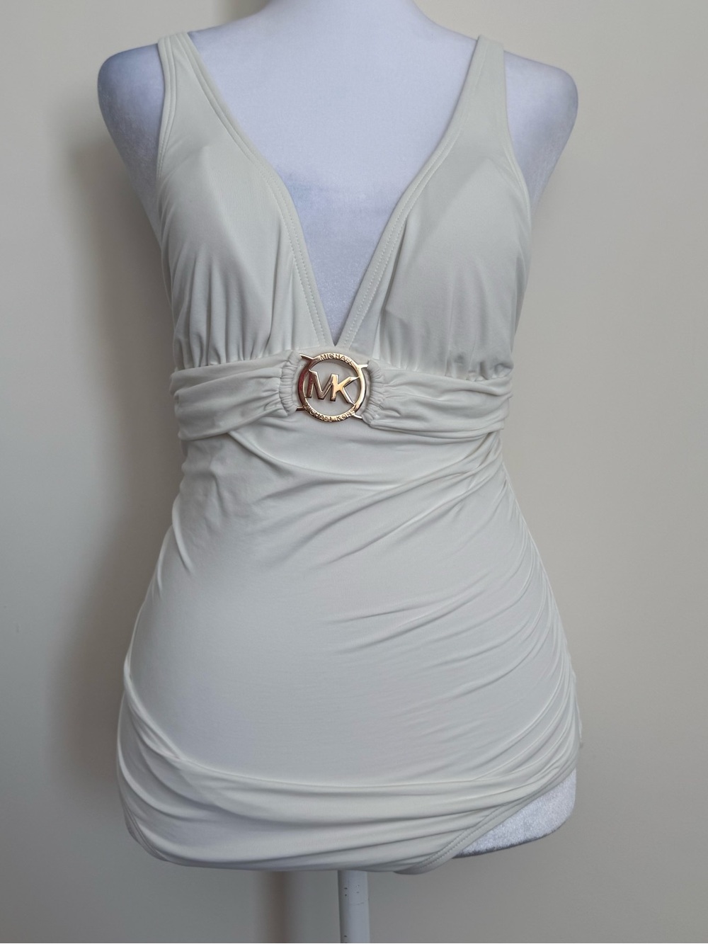 Michael Kors Cream V-Neck Logo Buckle one piece swimsuit size 6